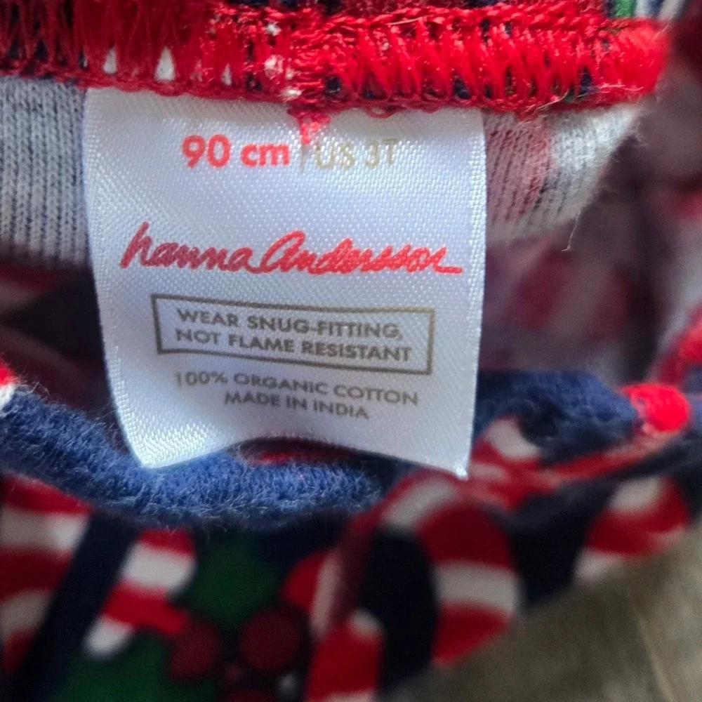Hanna Andersson Kids 3T Candy Cane Holly Organic Cotton Pajama Set Navy Red